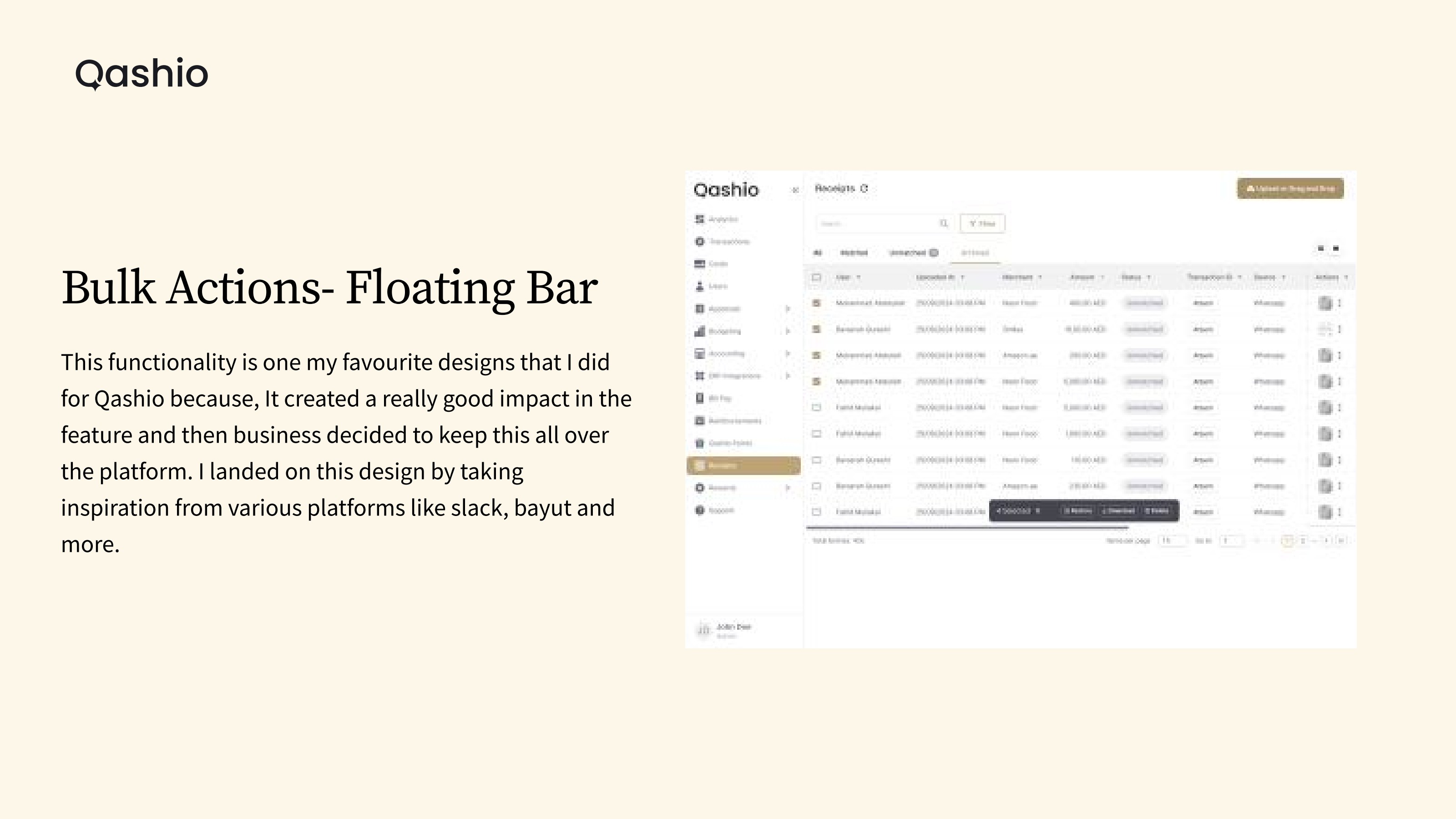 Bulk action floating bar