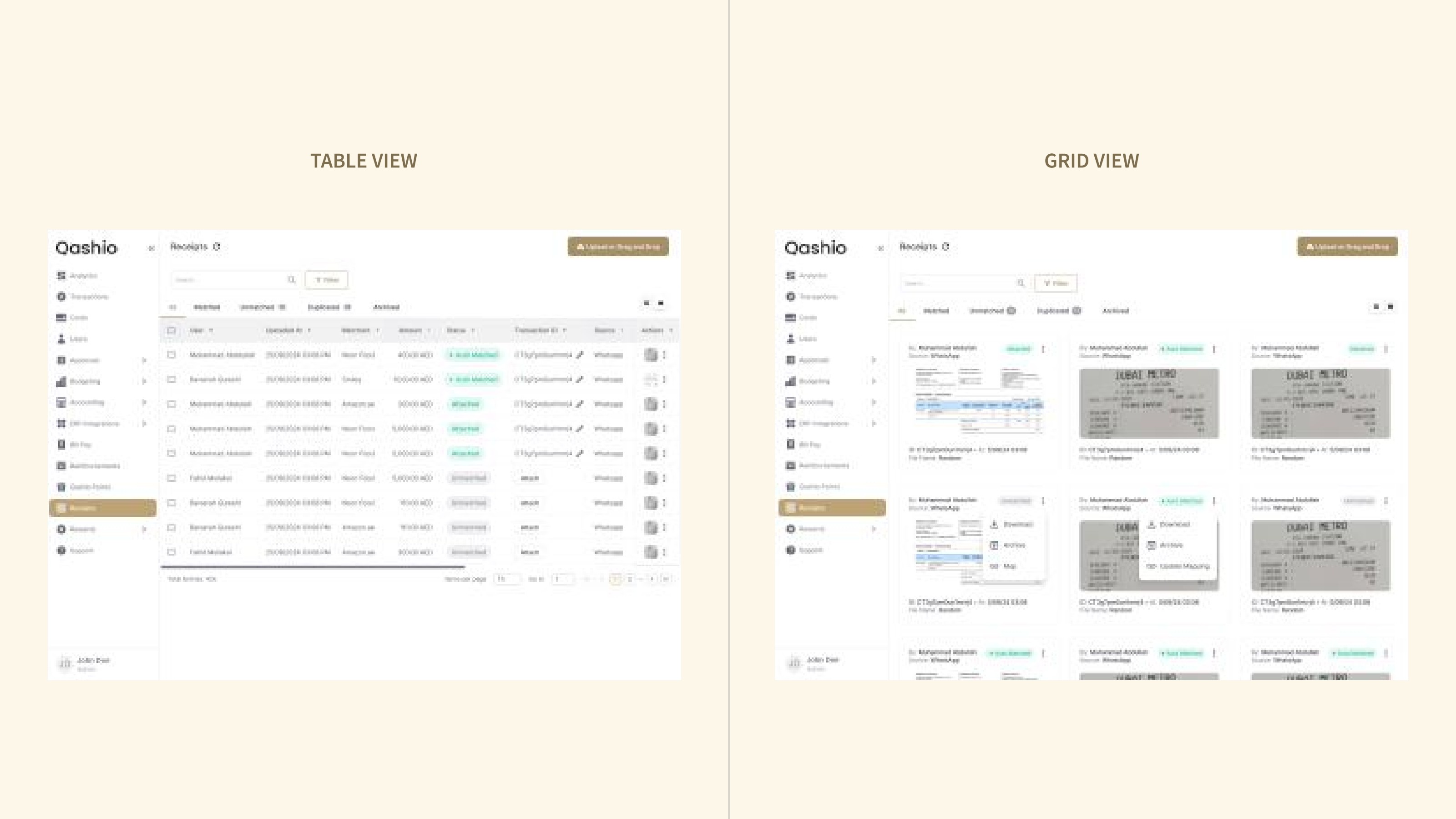 Receipt Inbox — a centralised hub with AI matching